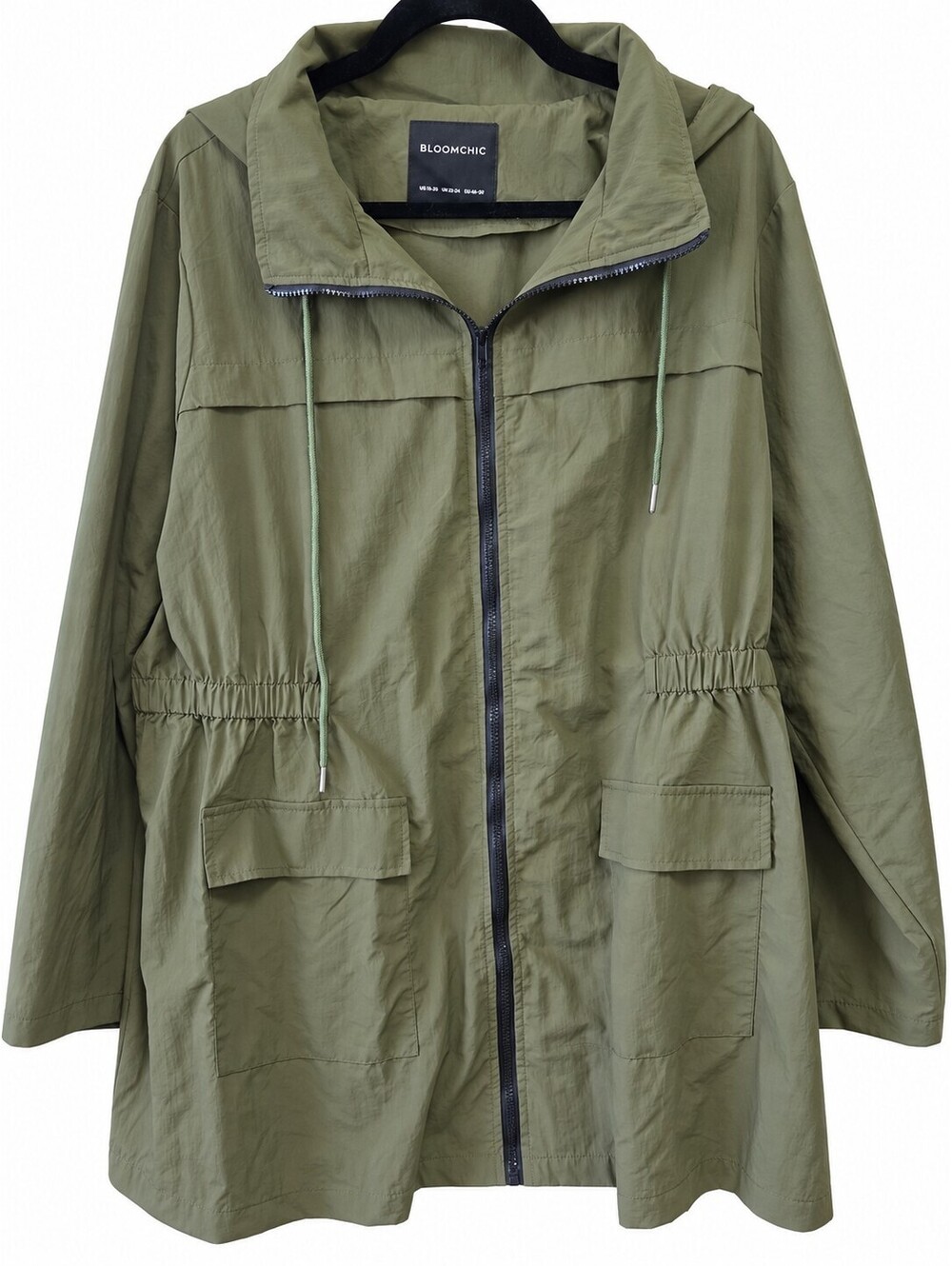 Bloomchic Olive Green Hooded Jacket with Waist Cinch